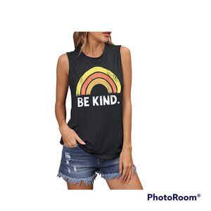 IRISGOD Womens Loose Fit Graphic Tank Top "Be Kind" Gray Medium